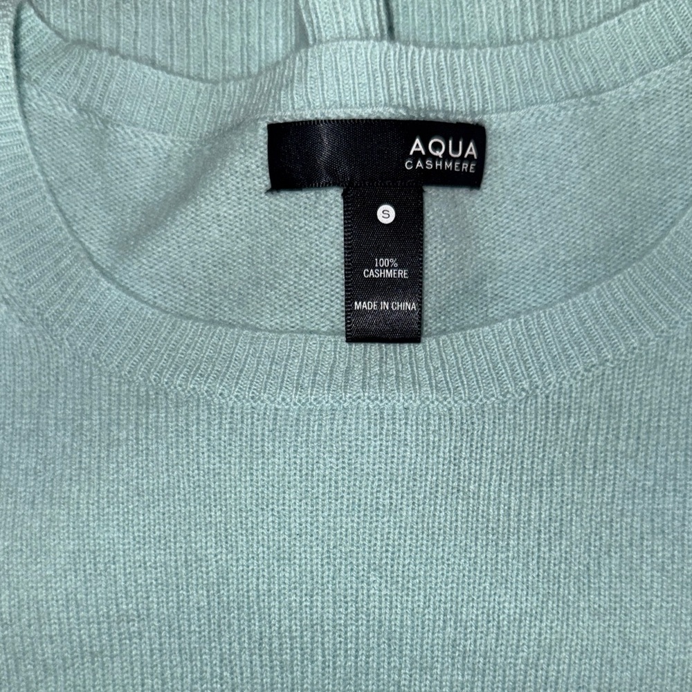 Aqua luxurious cashmere long sleeve Women Turquoise Blue Sweater crew neck